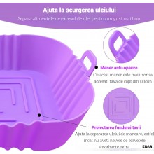 Tava Patrata Din Silicon EDAR, Universala, Pentru Air Fryer, Cuptor, Prajit, Gatit la Abur sau Copt, Reutilizabila, Mov