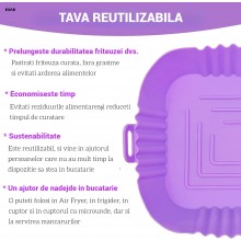 Tava Patrata Din Silicon EDAR, Universala, Pentru Air Fryer, Cuptor, Prajit, Gatit la Abur sau Copt, Reutilizabila, Mov