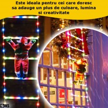 Decoratiune EDAR Mos Craciun Cu Scara Si Lumini LED, 8 Jocuri, Pentru Exterior Si Interior, 165 cm
