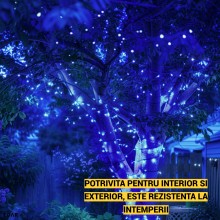 Instalatie Liniara de Craciun EDAR, 30 m, 300 LED-uri Mari Stil Diamant, Albastru, 8 Jocuri de Lumini, Interconectabila, Pent...