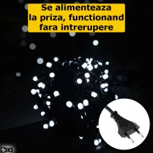 Instalatie De Craciun Liniara Led SIKS, 30 M, 300 LED-uri Mari Sidefate, Cu 8 jocuri de lumini, Pentru Exterior/Interior, Bra...