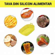 Tava Patrata Din Silicon EDAR, Universala, Pentru Air Fryer, Cuptor, Prajit, Gatit la Abur sau Copt, Reutilizabila, Galben