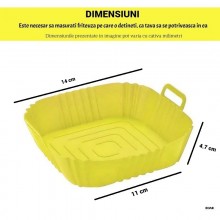 Tava Patrata Din Silicon EDAR, Universala, Pentru Air Fryer, Cuptor, Prajit, Gatit la Abur sau Copt, Reutilizabila, Galben