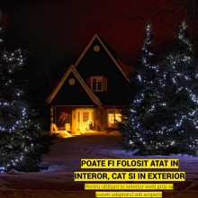 Instalatie Liniara de Craciun EDAR, 30 m, 300 LED-uri Mari Sidefate, Alb rece, 8 Jocuri de Lumini, Interconectabila, Pentru B...