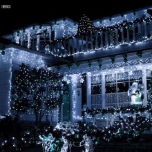 Instalatie Liniara de Craciun EDAR, 30 m, 300 LED-uri Mari Sidefate, Alb rece, 8 Jocuri de Lumini, Interconectabila, Pentru B...