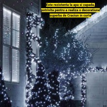 Instalatie Liniara de Craciun EDAR, 30 m, 300 LED-uri Mari Sidefate, Alb rece, 8 Jocuri de Lumini, Interconectabila, Pentru B...