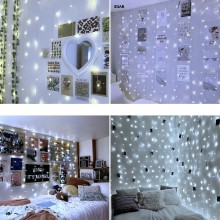 Instalatie LED de Craciun EDAR, Franjuri Luminoase 12m x 1m, 8 Functii de Iluminare, Interconectabila, Fir Transparent, Alb R...