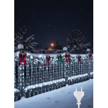 Instalatie LED de Craciun EDAR, Franjuri Luminoase 12m x 1m, 8 Functii de Iluminare, Interconectabila, Fir Transparent, Alb R...