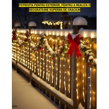 Instalatie LED de Craciun EDAR, Franjuri Luminoase 12m x 1m, 8 Functii de Iluminare, Interconectabila, Fir Transparent, Alb C...