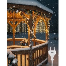 Instalatie LED de Craciun EDAR, Franjuri Luminoase 12m x 1m, 8 Functii de Iluminare, Interconectabila, Fir Transparent, Alb C...