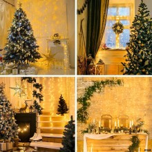 Instalatie LED de Craciun EDAR, Franjuri Luminoase 12m x 1m, 8 Functii de Iluminare, Interconectabila, Fir Transparent, Alb C...