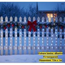 Instalatie LED de Craciun EDAR, Franjuri Luminoase 12m x 1m, 8 Functii de Iluminare, Interconectabila, Fir Transparent, Albas...