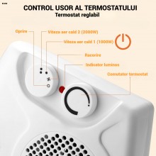 Aeroterma Electrica de Podea EDAR, 2000W, 2 Trepte de Putere, Termostat Reglabil, Protectie la Supraincalzire, Indicator Lumi...