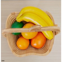 Cos Pentru Fructe si Legume EDAR, Pliabil, Din Bambus, Forma de Mar, 2 in 1, Tocator si Cos Servire, Culoare Lemn Natur