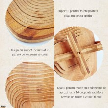 Cos Pentru Fructe si Legume EDAR, Pliabil, Din Bambus, Forma de Mar, 2 in 1, Tocator si Cos Servire, Culoare Lemn Natur