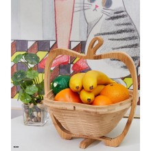 Cos Pentru Fructe si Legume EDAR, Pliabil, Din Bambus, Forma de Mar, 2 in 1, Tocator si Cos Servire, Culoare Lemn Natur