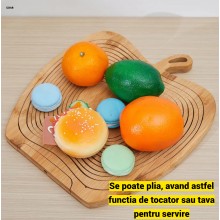 Cos Pentru Fructe si Legume EDAR, Pliabil, Din Bambus, Forma de Mar, 2 in 1, Tocator si Cos Servire, Culoare Lemn Natur
