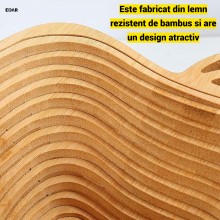 Cos Pentru Fructe si Legume EDAR, Pliabil, Din Bambus, Forma de Mar, 2 in 1, Tocator si Cos Servire, Culoare Lemn Natur
