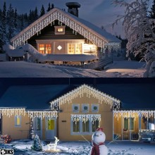Instalatie Craciun Tip Turturi/Franjuri SIKS, 20 Metri, 500 Led-uri, Pentru Casa / Gradina / Gard, Cu 8 Jocuri De Lumini, Fra...