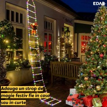 Decoratiune Casa Mos Craciun Catarator Pe Scara EDAR, Cu Varf De Brad, 25x165 cm, Lumina LED, 8 Jocuri, Conectare La Priza, M...
