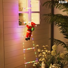 Decoratiune Casa Mos Craciun Catarator Pe Scara EDAR, Cu Varf De Brad, 25x165 cm, Lumina LED, 8 Jocuri, Conectare La Priza, M...
