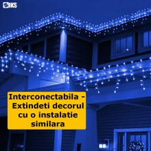 Instalatie Craciun Tip Turturi/Franjuri SIKS, 20 Metri, 500 Led-uri, Pentru Casa / Gradina / Gard, Cu 8 Jocuri De Lumini, Fra...