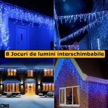 Instalatie Craciun Tip Turturi/Franjuri SIKS, 20 Metri, 500 Led-uri, Pentru Casa / Gradina / Gard, Cu 8 Jocuri De Lumini, Fra...
