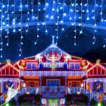 Instalatie Craciun Tip Turturi/Franjuri SIKS, 20 Metri, 500 Led-uri, Pentru Casa / Gradina / Gard, Cu 8 Jocuri De Lumini, Fra...