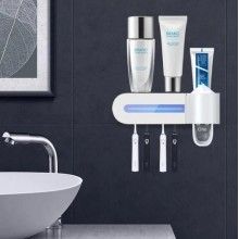 Dozator pentru pasta de dinti SIKS® si sterilizator UV periute, alb