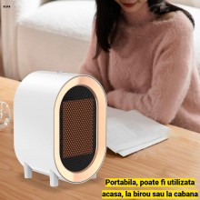 Aeroterma Electrica Portabila EDAR, Mini Incalzitor Rapid 1200W, Termostat Reglabil 2 Nivele, Protectie Supraincalzire, Funct...
