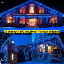 Instalatie De Craciun EDAR Model Turturi, 20 m, 500 Led-uri, Cu 8 Jocuri De Lumini, Franjuri, Pentru Exterior/Interior, Rezis...
