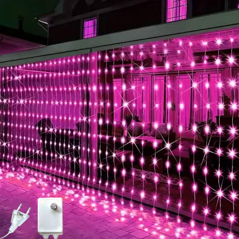Instalatie De Craciun Roz SIKS Tip Plasa Franjuri 3 x 2 Metri, 416 Led-uri, Pentru Casa, Perdea, Foisor, Geam, Cu Jocuri De L... Instalatie De Craciun Roz SIKS Tip Plasa Franjuri 3 x 2 Metri, 416 Led-uri, Pentru Casa, Perdea, Foisor, Geam, Cu Jocuri De L...