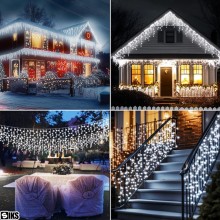 Instalatie Craciun Tip Turturi/Franjuri SIKS, 10 Metri, 300 Led-uri, Pentru Casa / Gradina, Cu 8 Jocuri De Lumini, Franjuri C...