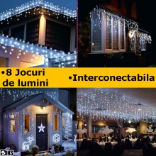 Instalatie Craciun Tip Turturi/Franjuri SIKS, 10 Metri, 300 Led-uri, Pentru Casa / Gradina, Cu 8 Jocuri De Lumini, Franjuri C...