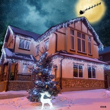 Instalatie De Craciun EDAR Model Turturi, 10 m, 300 Led-uri, Cu 8 Jocuri De Lumini, Franjuri, Pentru Exterior/Interior, Rezis...