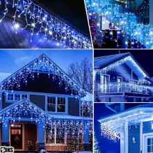 Instalatie Craciun Tip Turturi/Franjuri SIKS, 10 Metri, 300 Led-uri, Pentru Casa / Gradina, Cu 8 Jocuri De Lumini, Franjuri C...