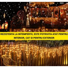 Instalatie De Craciun EDAR Model Turturi, 10 m, 300 Led-uri, Cu 8 Jocuri De Lumini, Franjuri, Pentru Exterior/Interior, Rezis...