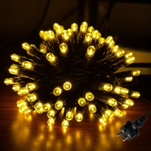 Instalatie De Craciun Liniara De Exterior SIKS, 10 Metri, 100 Led-uri Mari 8mm, Fir Gros Negru, Protectie Apa, IP44, Cu 1 Joc...