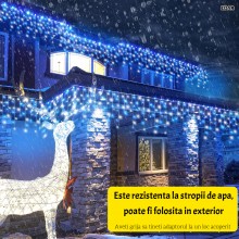 Instalatie De Craciun EDAR Model Turturi, 10 m, 300 Led-uri, Cu 8 Jocuri De Lumini, Franjuri, Pentru Exterior/Interior, Rezis...