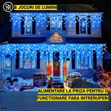 Instalatie De Craciun EDAR Model Turturi, 10 m, 300 Led-uri, Cu 8 Jocuri De Lumini, Franjuri, Pentru Exterior/Interior, Rezis...