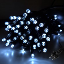 Instalatie De Craciun Liniara De Exterior SIKS, 10 Metri, 100 Led-uri Mari 8mm, Fir Gros Negru, Protectie Apa, IP44, Cu 1 Joc...