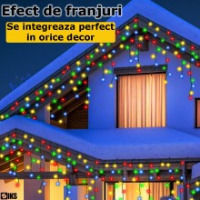 Instalatie De Craciun SIKS Model Turturi, 5 Metri, 120 Led-uri, Franjuri, Pentru Exterior Acoperit/Interior, Fir Verde Inchis...