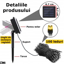 Instalatie De Craciun Liniara Solara SIKS, 10 Metri, 100 Led-uri, De Exterior, Incarcare Panou Solar, Tip Sir, 8 Jocuri De Lu... Instalatie De Craciun Liniara Solara SIKS, 10 Metri, 100 Led-uri, De Exterior, Incarcare Panou Solar, Tip Sir, 8 Jocuri De Lu...