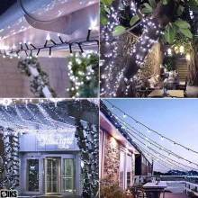 Instalatie De Craciun Liniara Solara SIKS, 10 Metri, 100 Led-uri, De Exterior, Incarcare Panou Solar, Tip Sir, 8 Jocuri De Lu...
