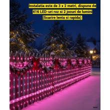 Instalatie LED de Craciun EDAR, Franjuri Luminoase Tip Plasa 3m x 2m, Control Iluminare, Interconectabila, Fir Transparent, D...