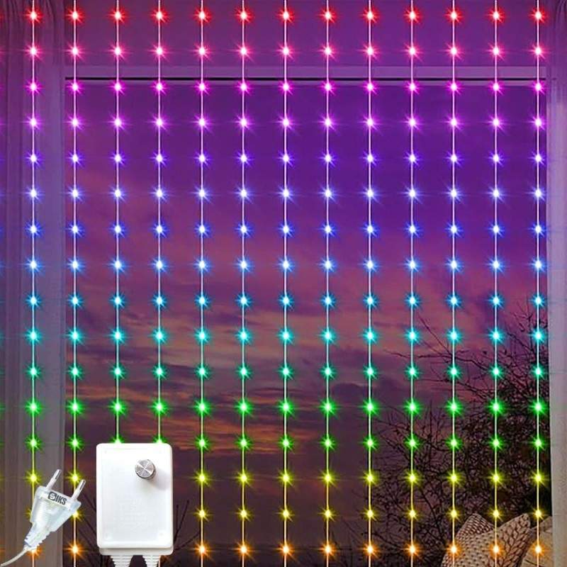 Instalatie De Craciun Multicolora SIKS Tip Plasa Franjuri 3 x 2 Metri, 416 Led-uri, Pentru Casa, Perdea, Foisor, Geam, Cu Joc...