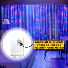 Instalatie De Craciun Multicolora SIKS Tip Plasa Franjuri 3 x 2 Metri, 416 Led-uri, Pentru Casa, Perdea, Foisor, Geam, Cu Joc...