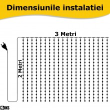 Instalatie De Craciun Multicolora SIKS Tip Plasa Franjuri 3 x 2 Metri, 416 Led-uri, Pentru Casa, Perdea, Foisor, Geam, Cu Joc...