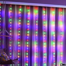 Instalatie De Craciun Multicolora SIKS Tip Plasa Franjuri 3 x 2 Metri, 416 Led-uri, Pentru Casa, Perdea, Foisor, Geam, Cu Joc...