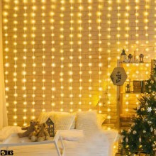 Instalatie De Craciun SIKS Tip Plasa Franjuri 3 x 2 Metri, 416 Led-uri, Pentru Casa, Perdea, Foisor, Geam, Cu Jocuri De Lumin...